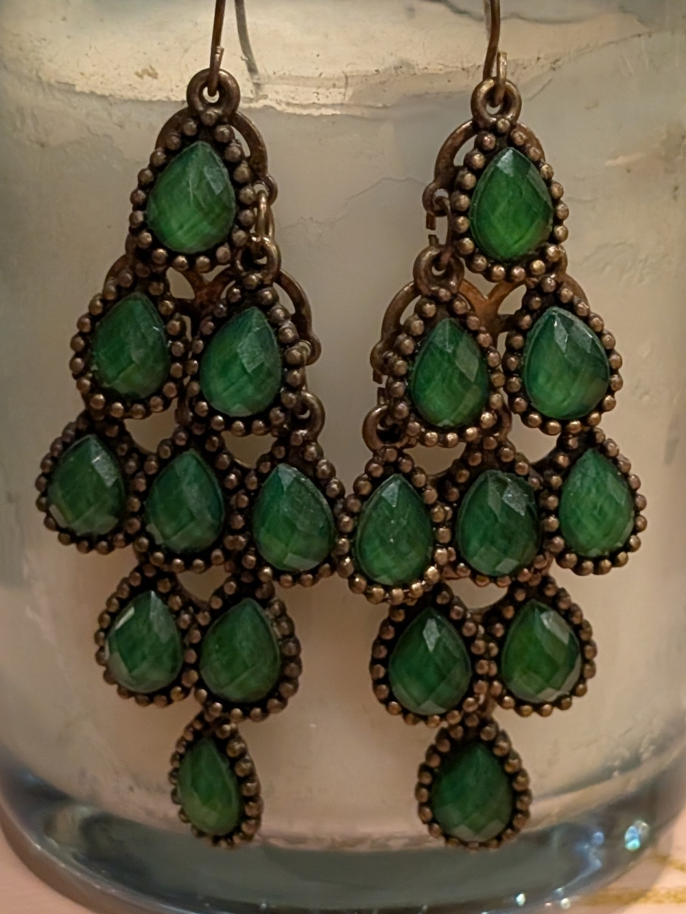 Green Teardrop Chandelier Earrings - Women Jewelry